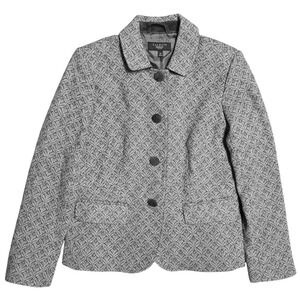 Talbots Petite Women's Black White Geometric Pattern Wool Blend‎ Blazer Size 8P